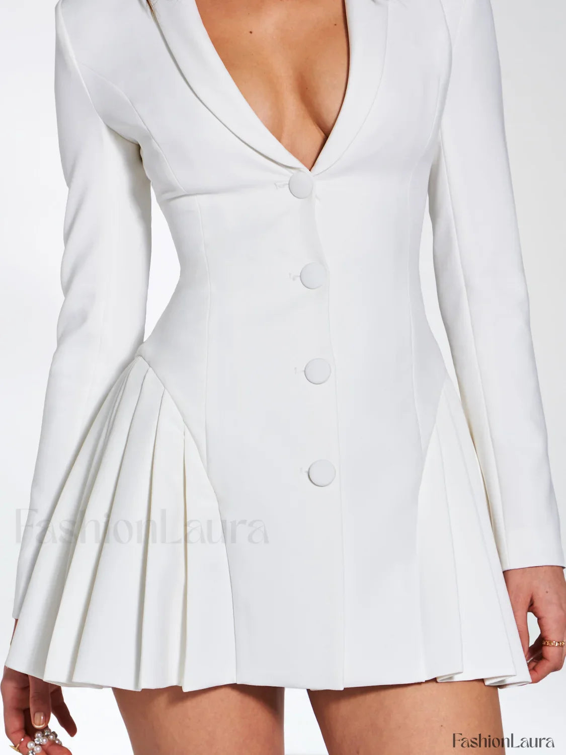 Delia White Blazer Charming Dress with Pleated Detail