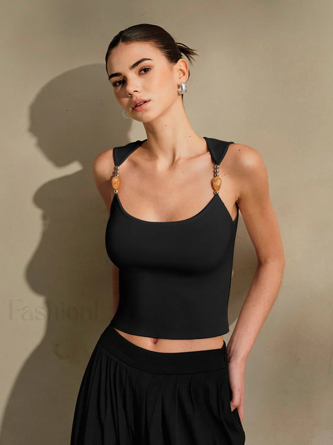 Delicate Strap Crop Knit Top Black / XS Tank Tops & Camis