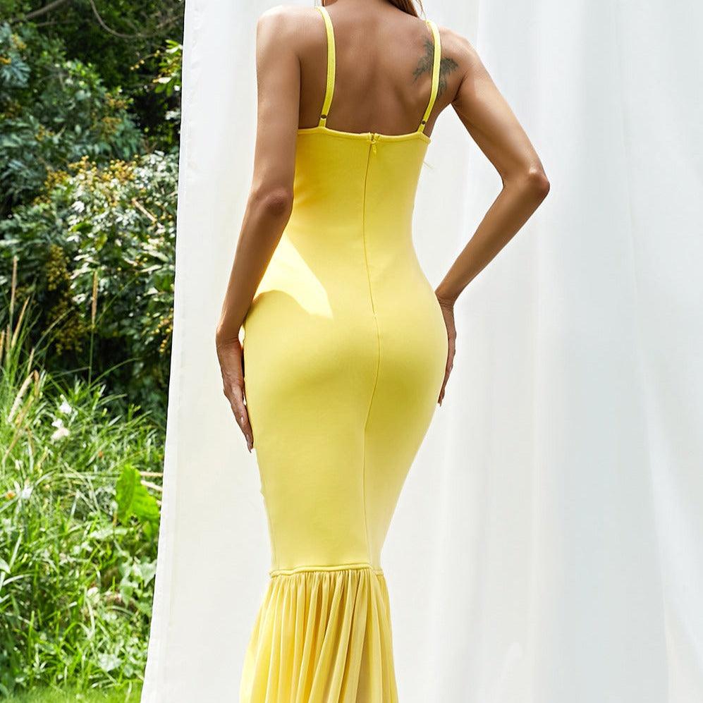 Dellie Spaghetti Strap Solid Ruched Dress