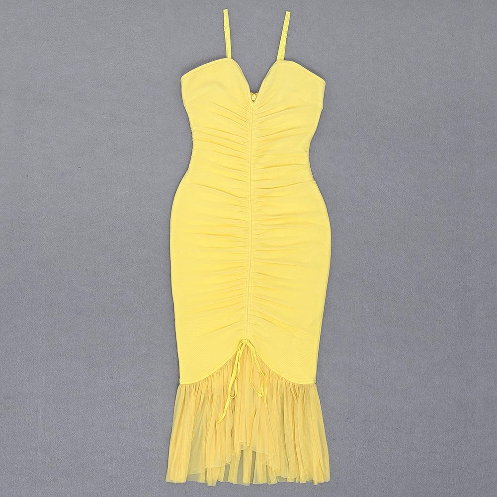 Dellie Spaghetti Strap Solid Ruched Dress