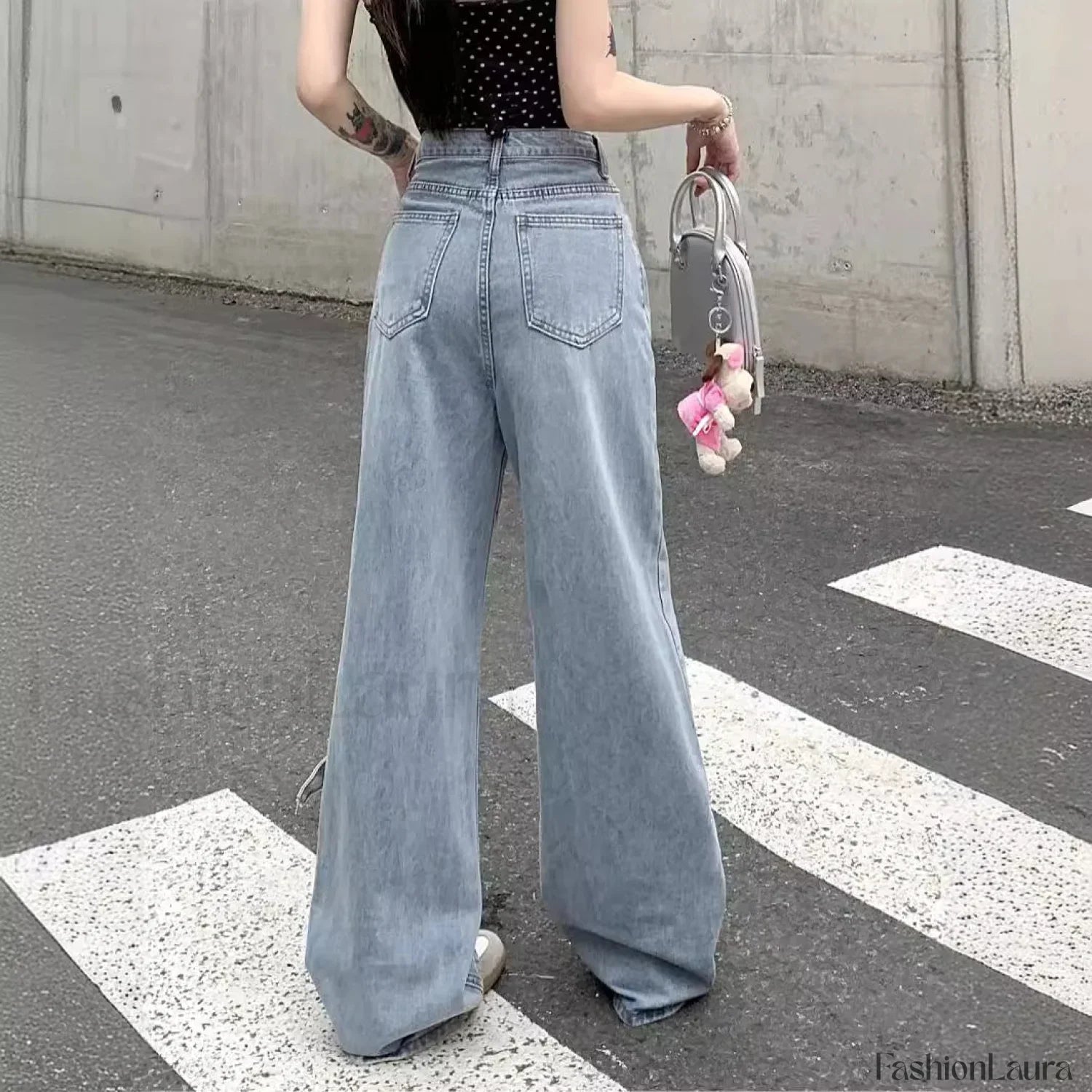 Denim Bow High Trendy Waist Wide Leg Jeans