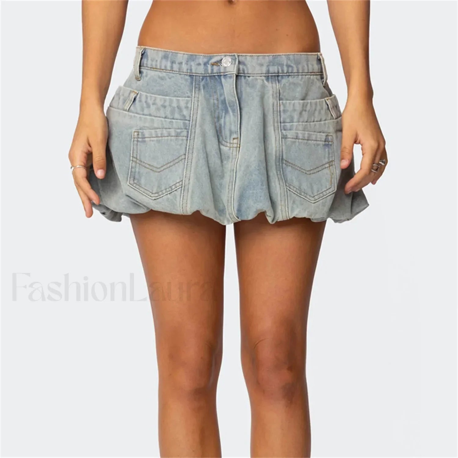 Denim Low Waist Cargo Pocket Skirt