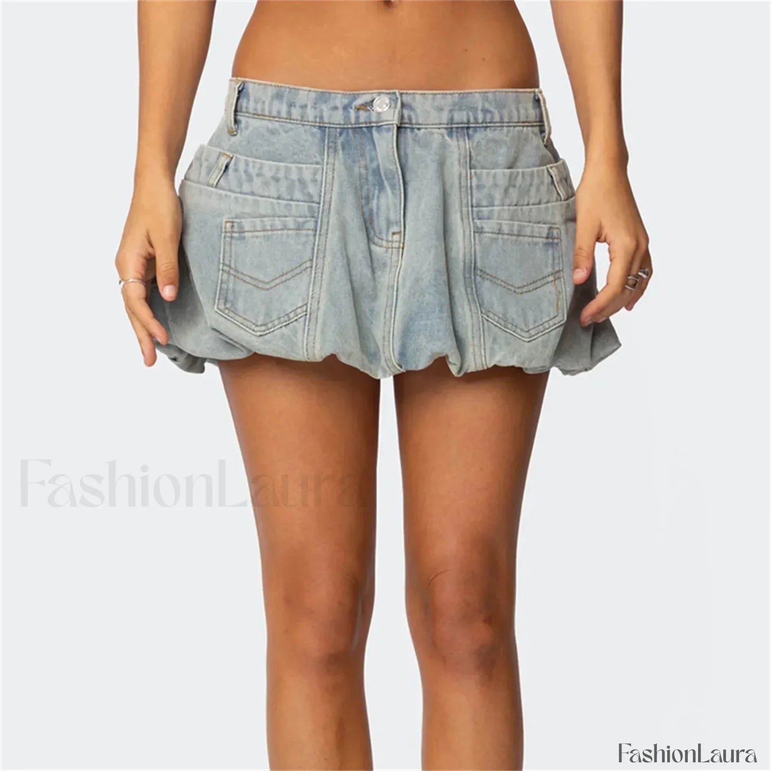 Denim Low Waist Cargo Pocket Skirt