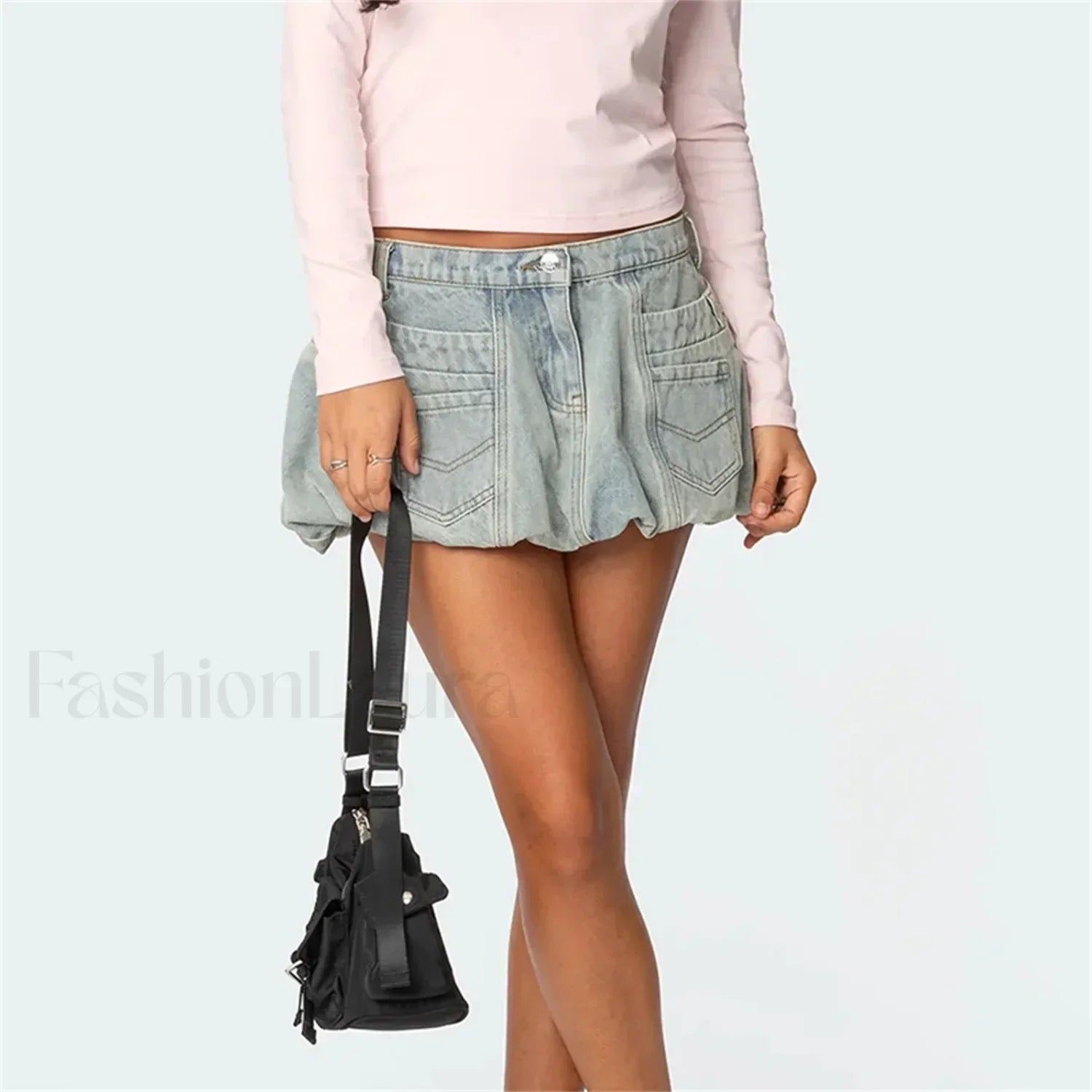 Denim Low Waist Cargo Pocket Skirt
