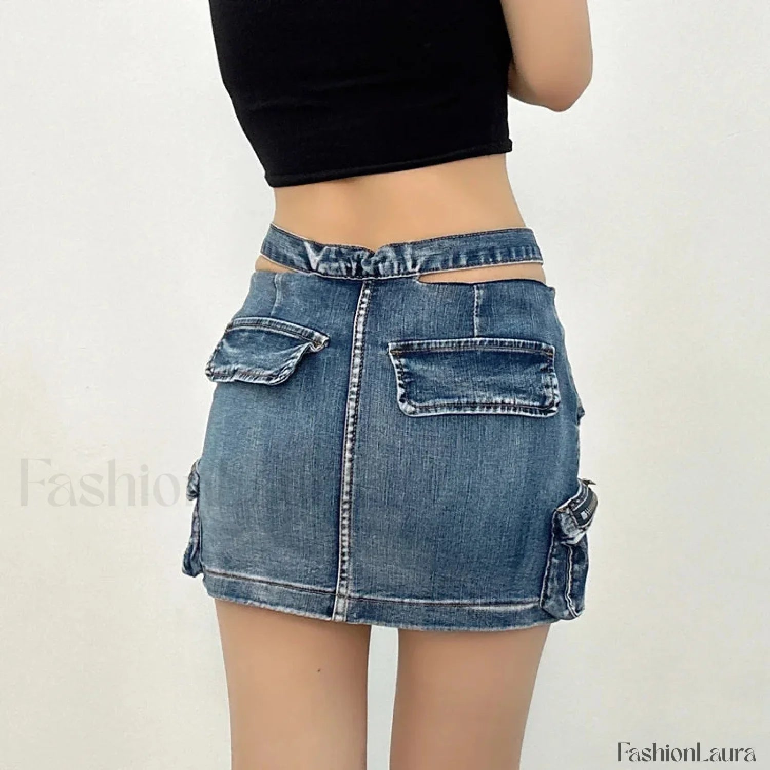 Denim Multi Pocket Wrap Mini Skirt