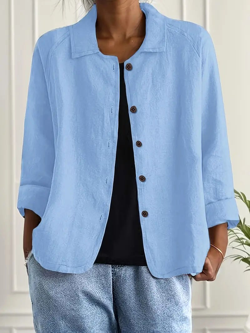 Lapel Collar Button Front Long Sleeve Shirt
