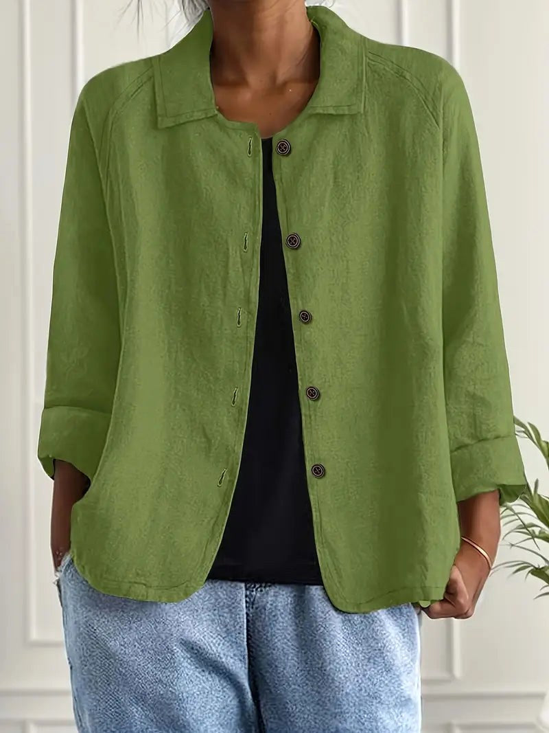 Collared Long Sleeve Button Front Shirt Jacket
