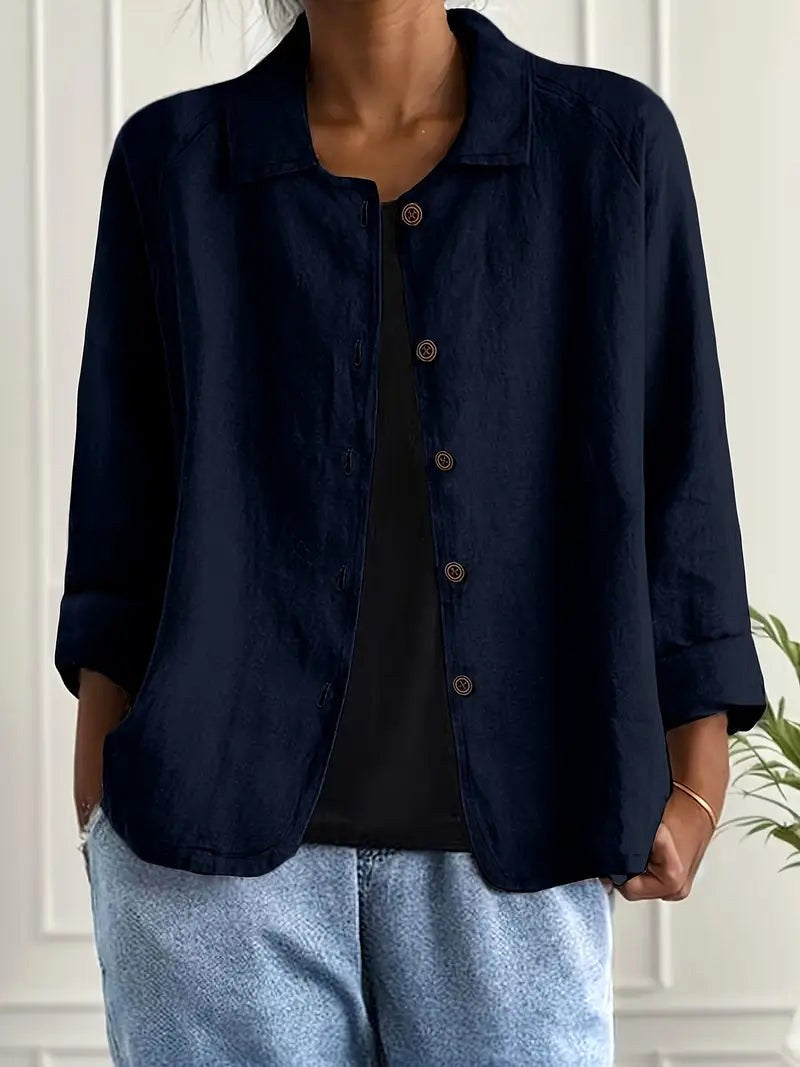 Lapel Collar Button Front Long Sleeve Shirt