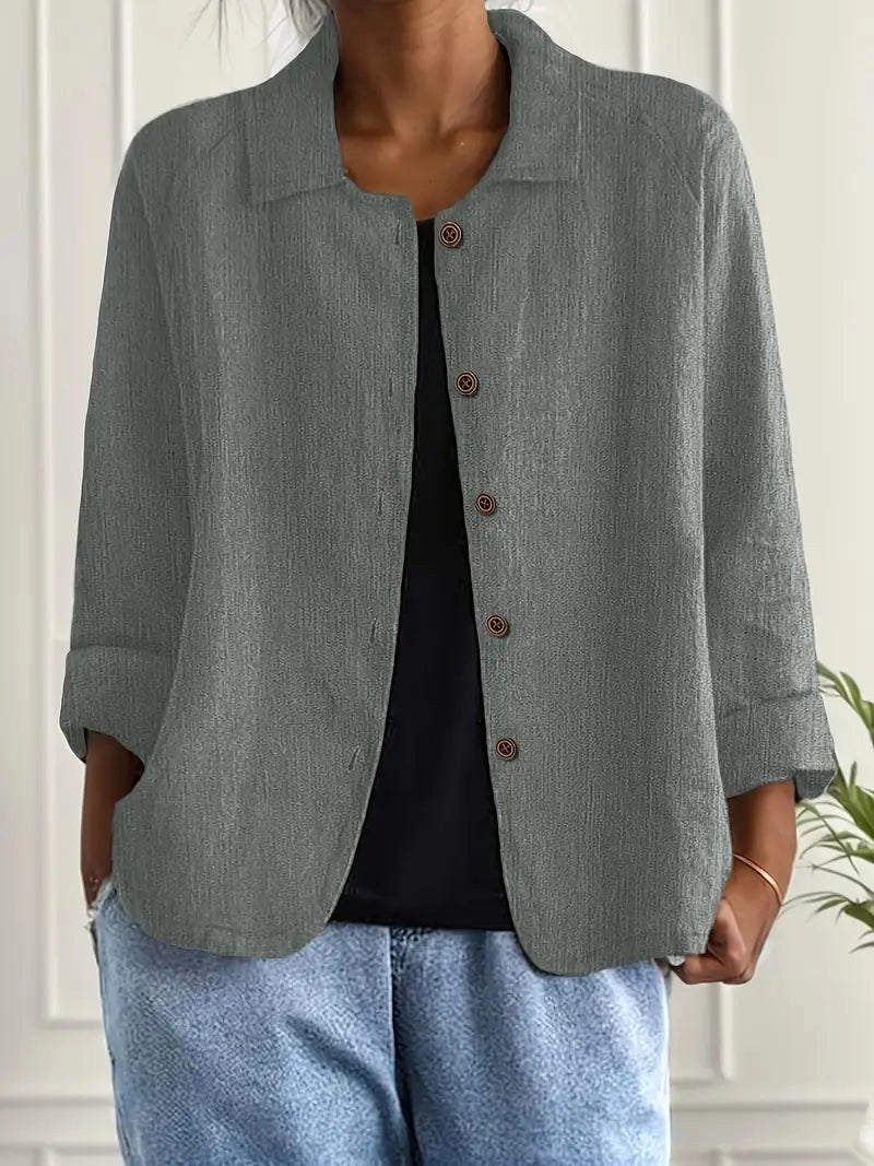 Collared Long Sleeve Button Front Shirt Jacket