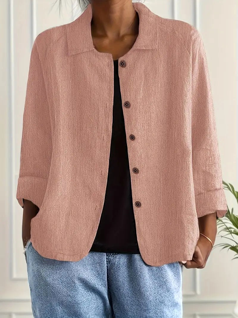 Collared Long Sleeve Button Front Shirt Jacket