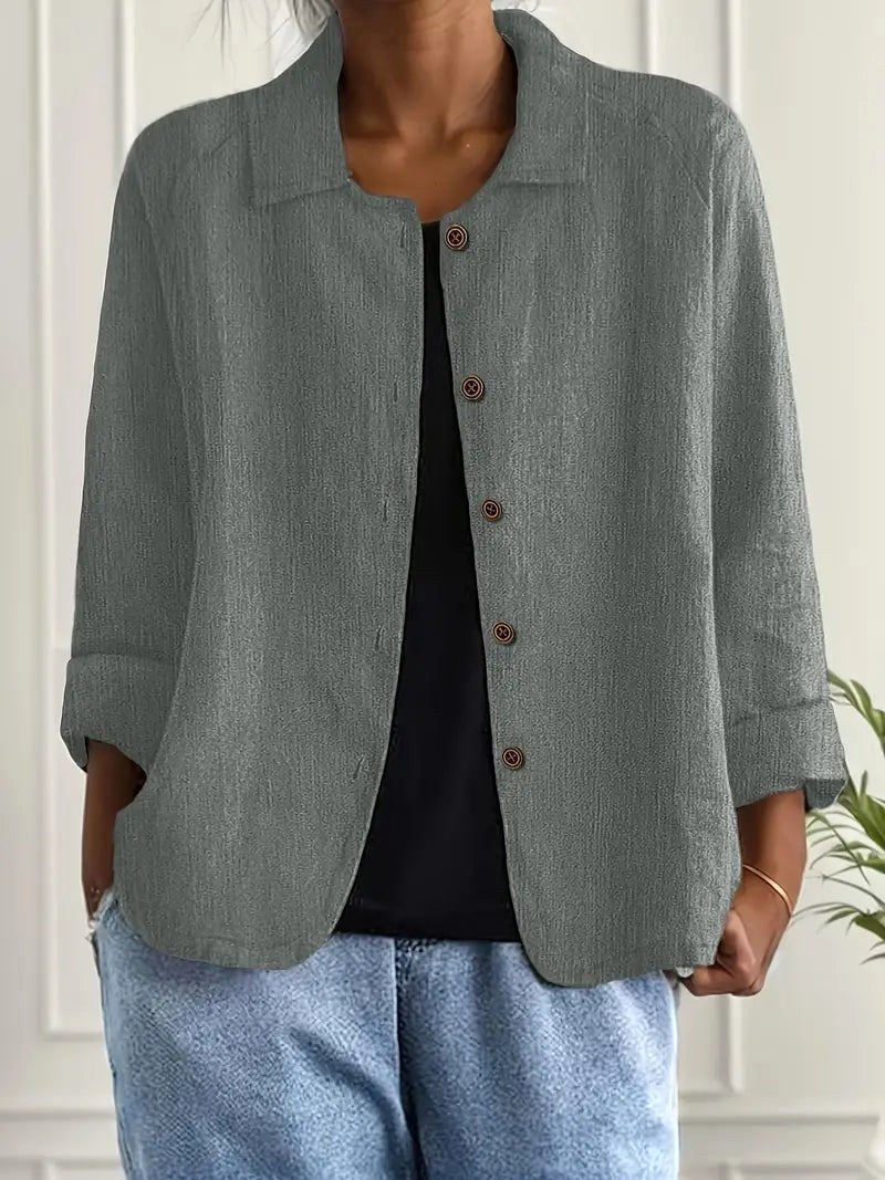 Lapel Collar Button Front Long Sleeve Shirt