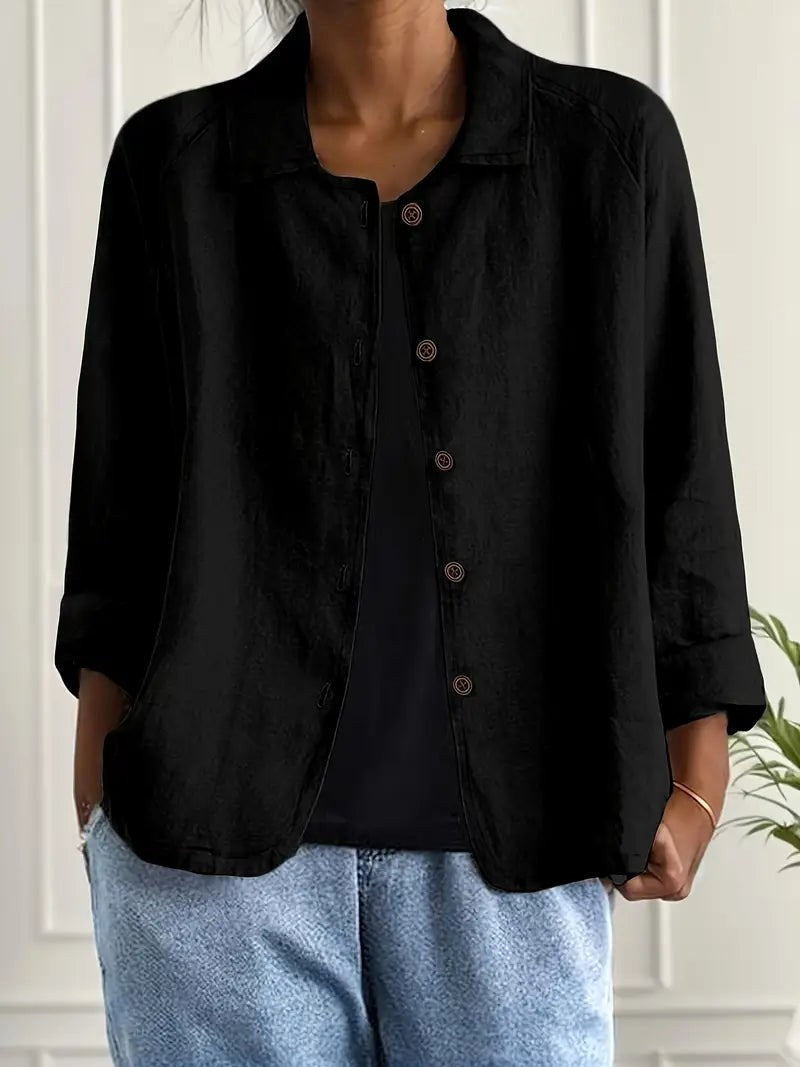 Lapel Collar Button Front Long Sleeve Shirt