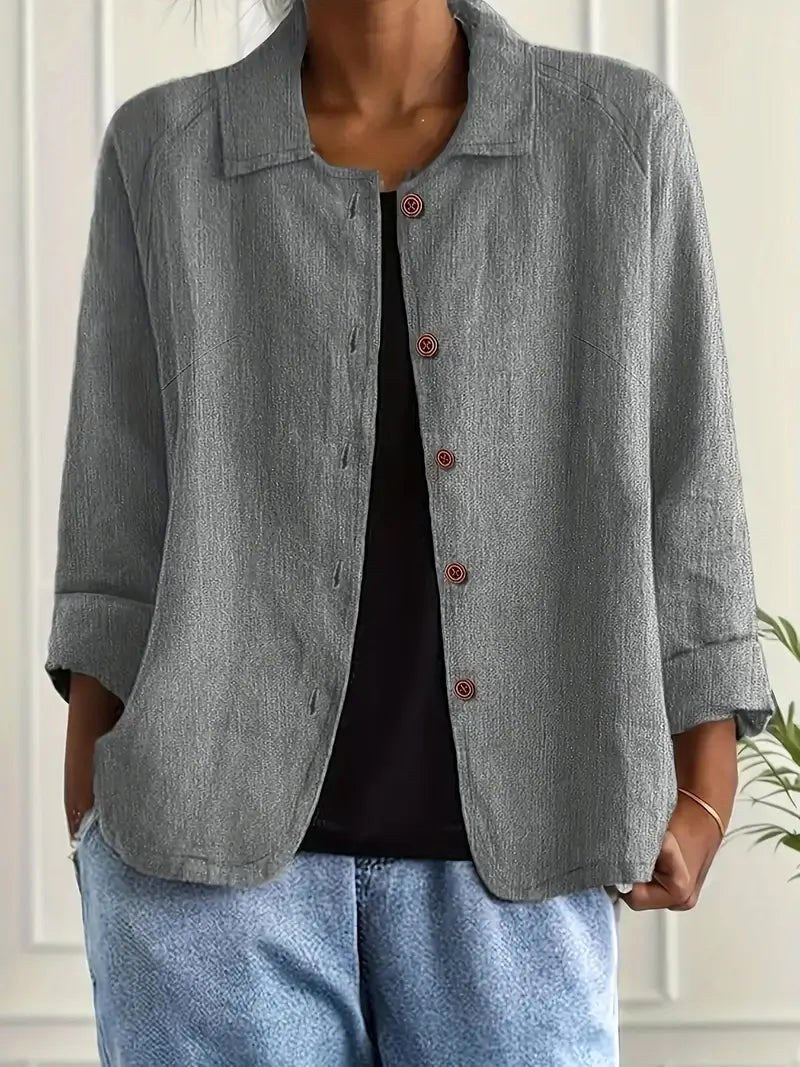 Collared Long Sleeve Button Front Shirt Jacket