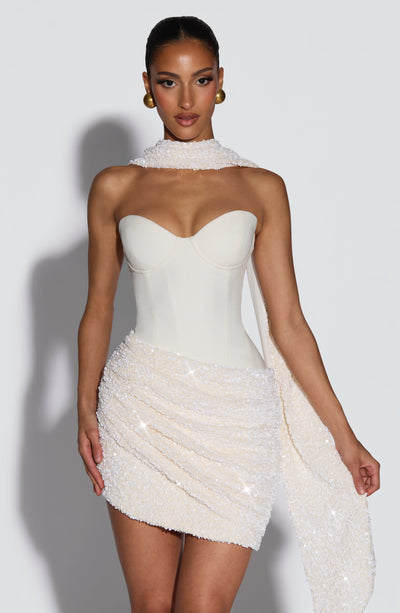 Strapless Corset Bustier Sequin Ruched Skirt Mini Dress with Choker 3