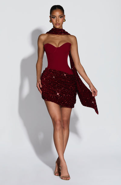 Strapless Corset Bustier Sequin Ruched Skirt Mini Dress with Choker 9