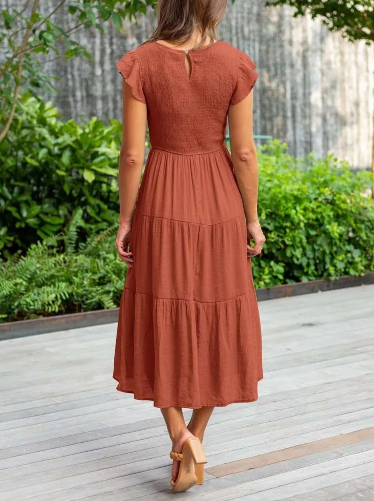 Smocked Flutter Sleeve Tiered Midi Dress 12
