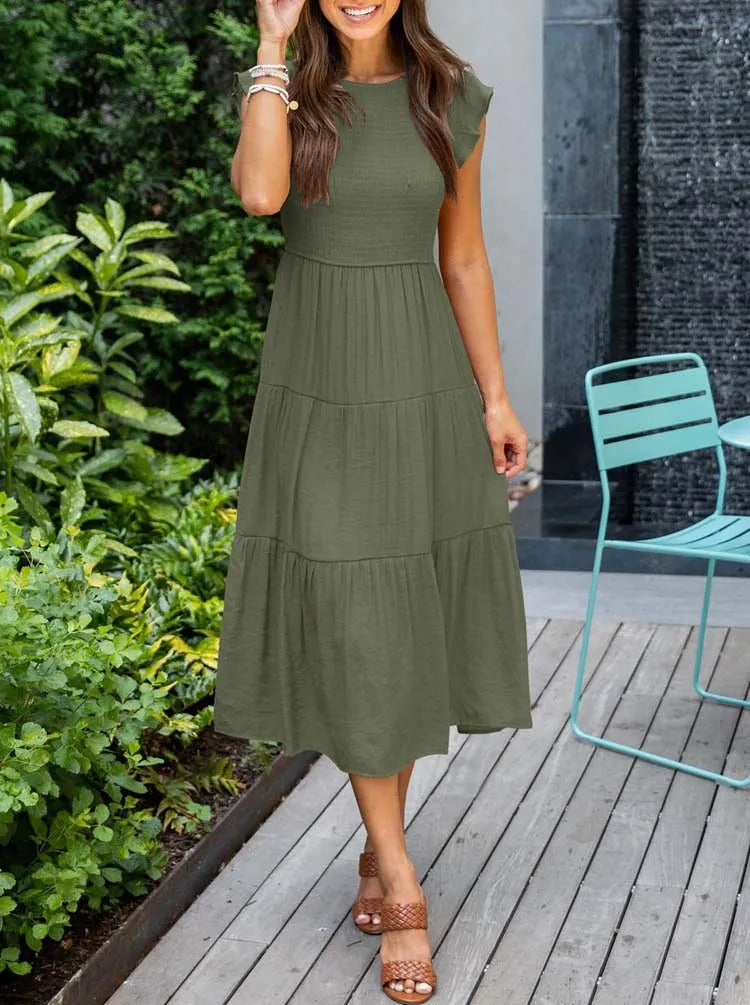 Smocked Flutter Sleeve Tiered Midi Dress 9