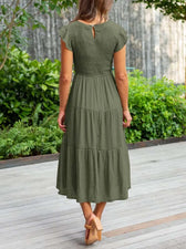 Smocked Flutter Sleeve Tiered Midi Dress 10