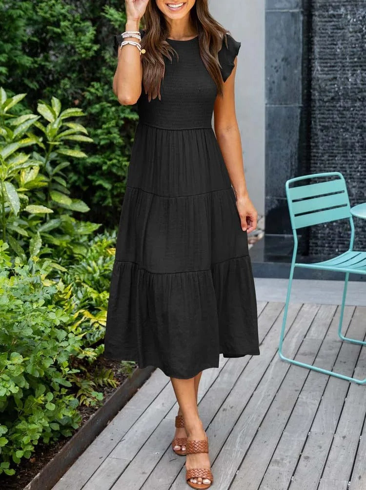 Smocked Flutter Sleeve Tiered Midi Dress 18