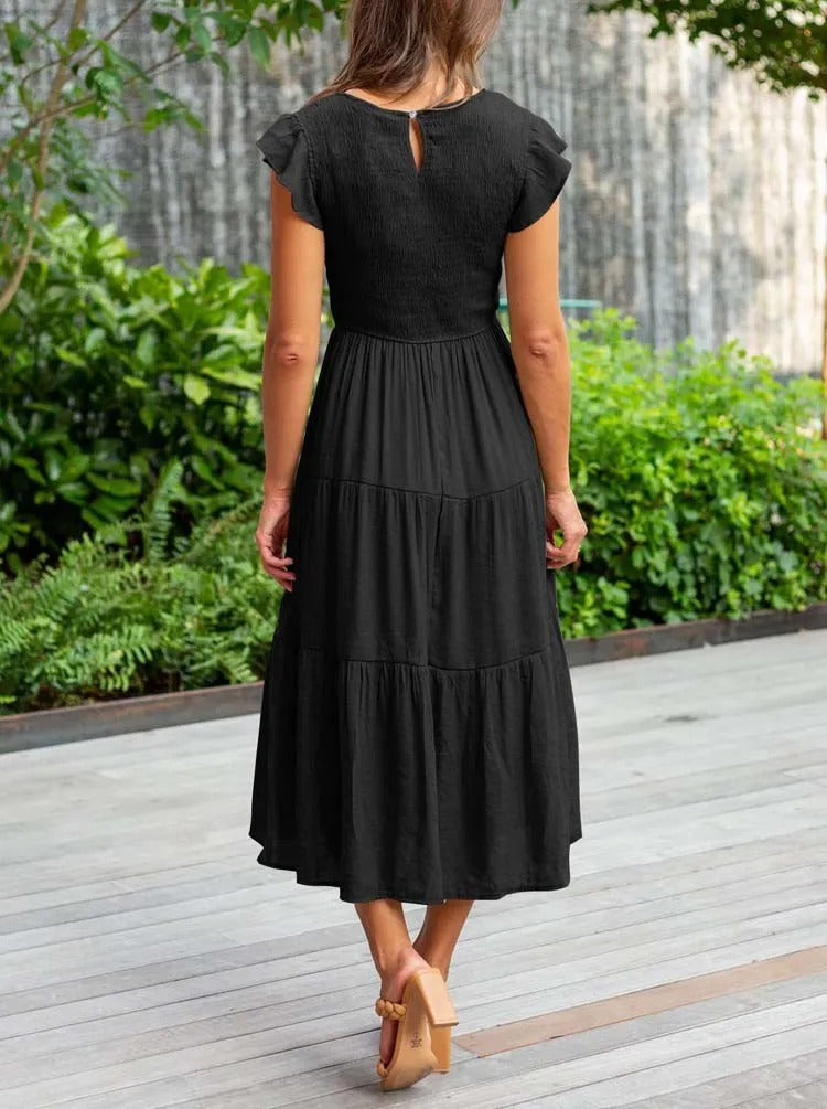 Smocked Flutter Sleeve Tiered Midi Dress 3