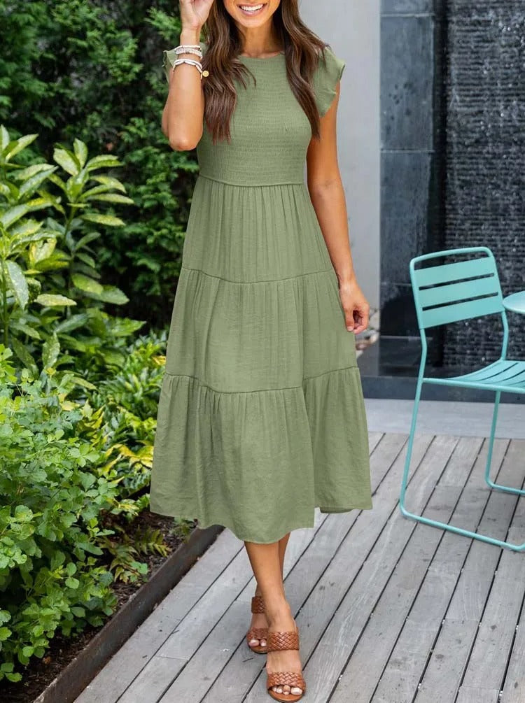 Smocked Flutter Sleeve Tiered Midi Dress 7