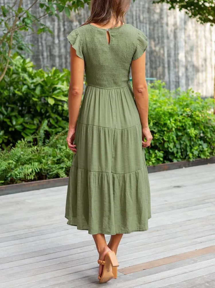 Smocked Flutter Sleeve Tiered Midi Dress 8
