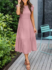 Smocked Flutter Sleeve Tiered Midi Dress 13