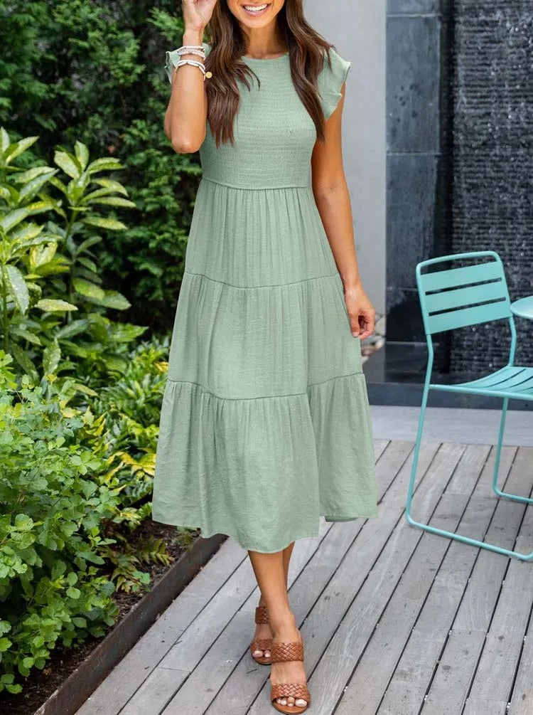 Smocked Flutter Sleeve Tiered Midi Dress 4