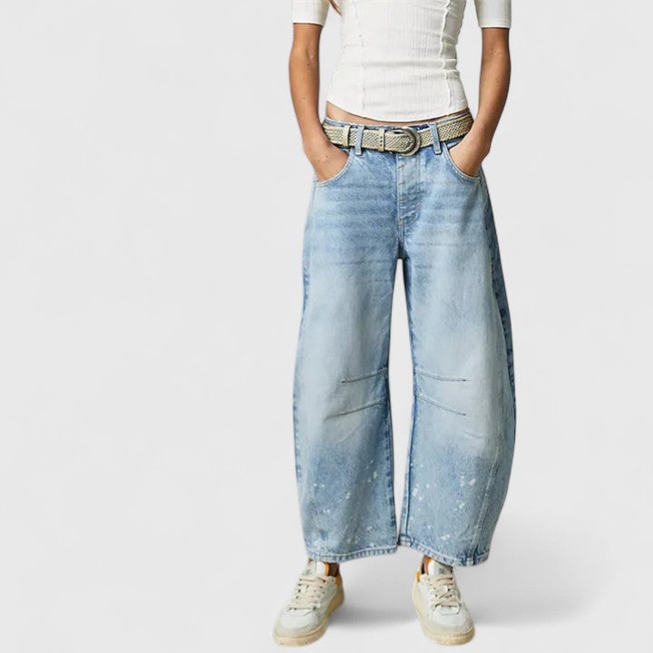 High Waist Faded Barrel Leg Jeans