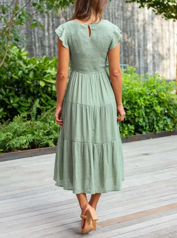 Smocked Flutter Sleeve Tiered Midi Dress 5