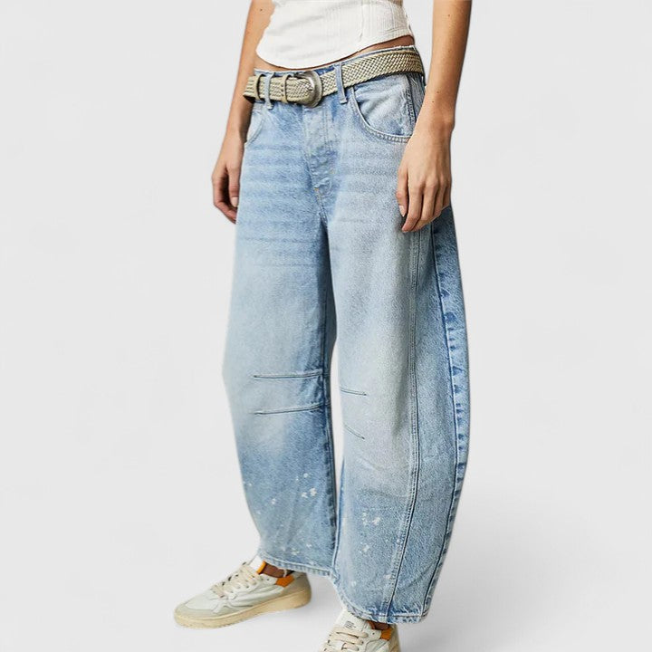 High Waist Faded Barrel Leg Jeans