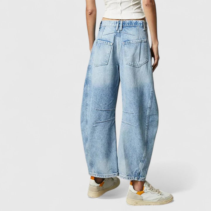 High Waist Faded Barrel Leg Jeans