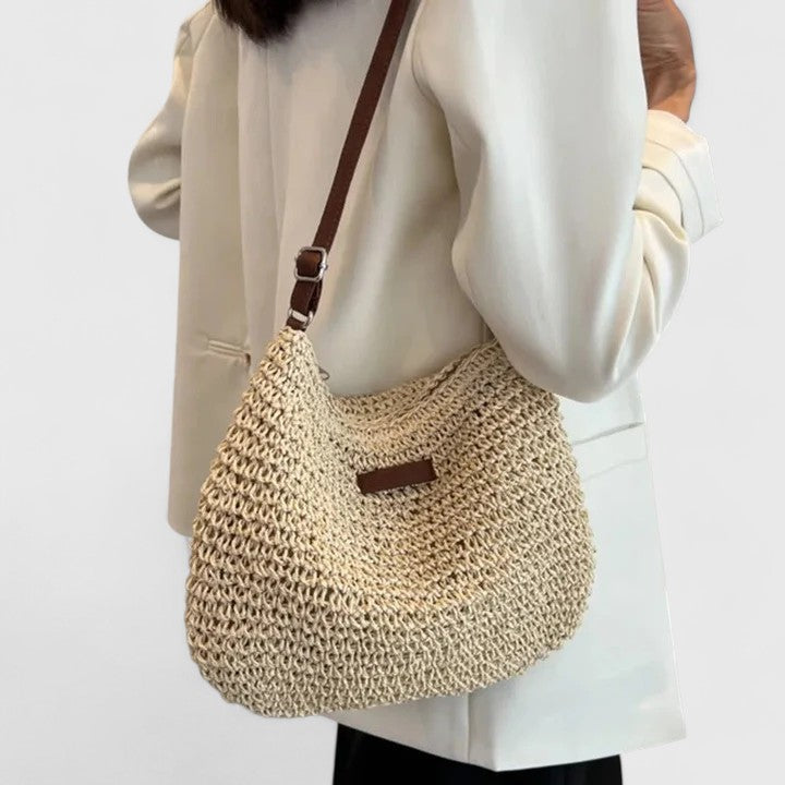 Woven Straw Slouch Shoulder Bag