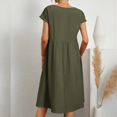 Crew Neck Cap Sleeve Pocket Midi Dress Summer 2