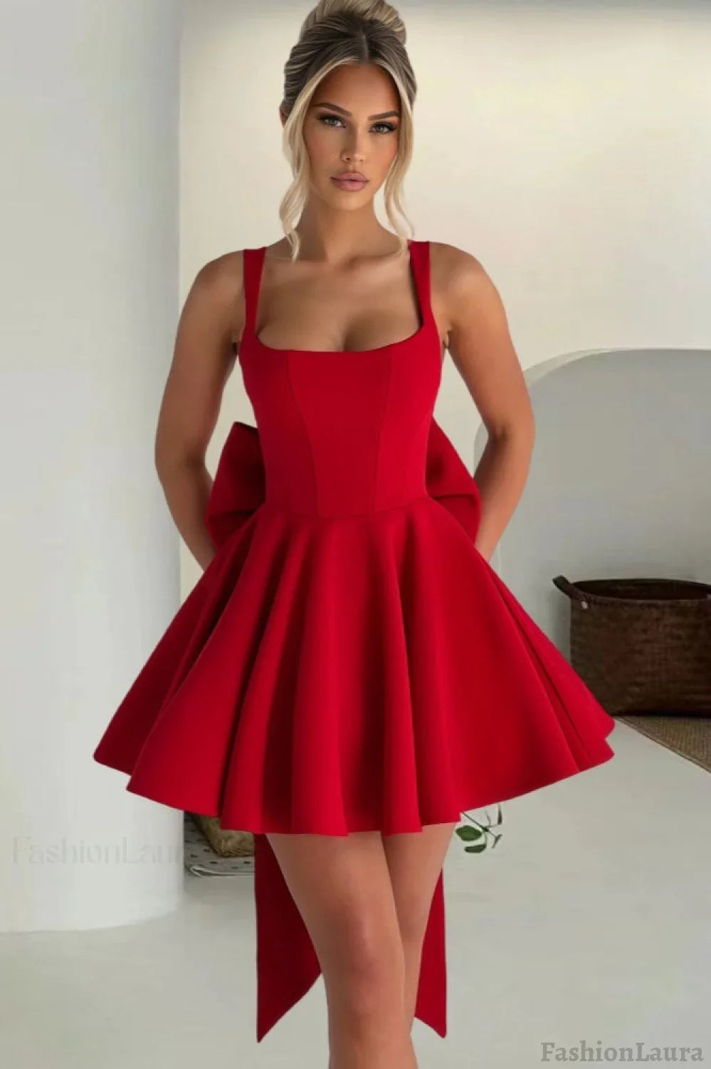 Detachable Bow Corset Mini Party Dress S / Red