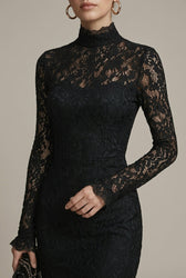 Lace High Neck Long Sleeve Mermaid Midi Dress 2