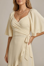 Sweetheart Neck Flutter Sleeve Ruffle Wrap Mini Dress 2