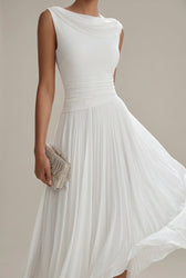 Chiffon Cowl Neck Sleeveless Pleated Midi Dress 2