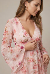 Floral Deep V-Neck Bell Sleeve Fit and Flare Mini Dress 3
