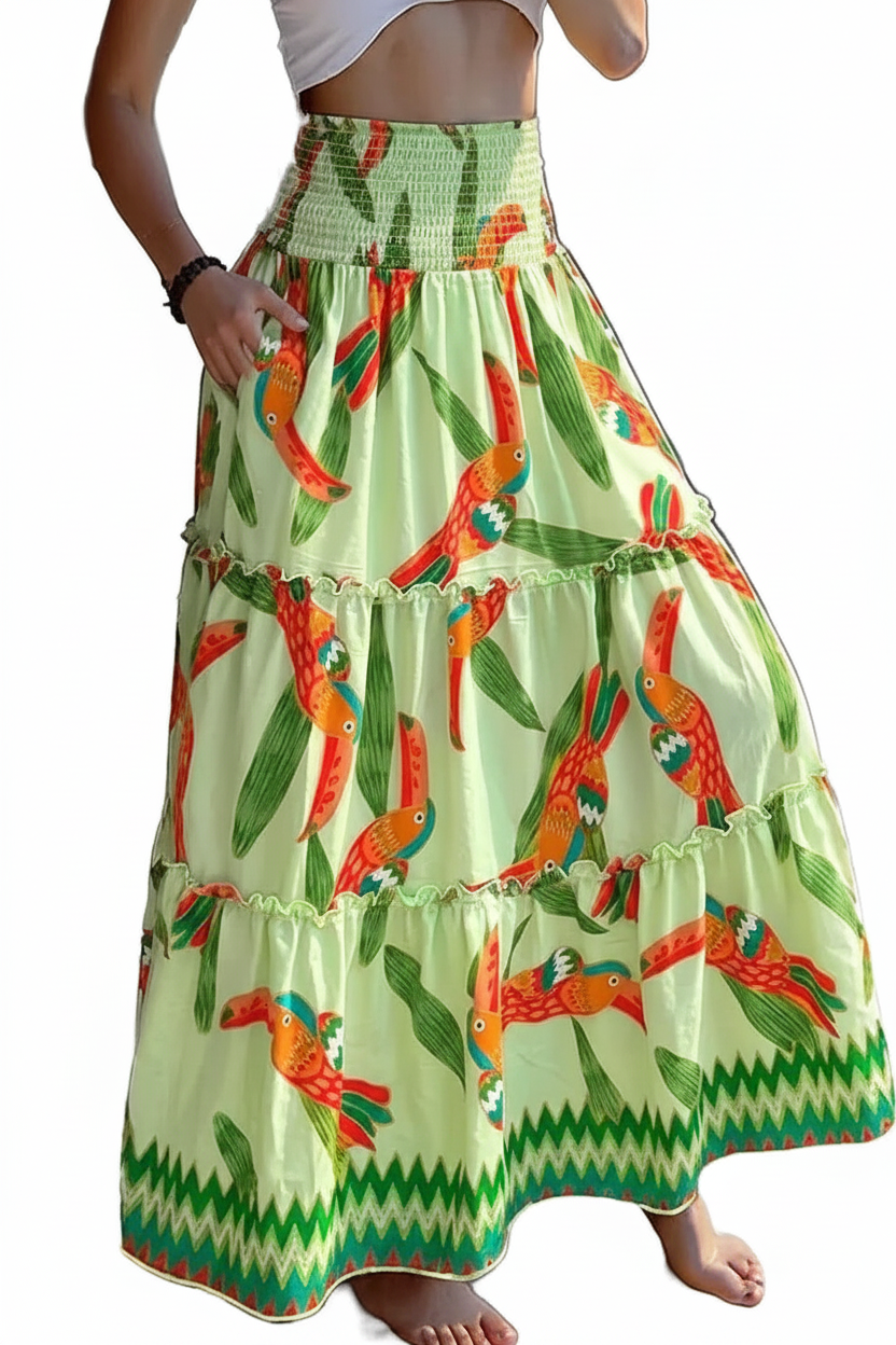 High Waisted A Line Maxi Skirt In Lightweight Breathable Viscose Fabric For Women
