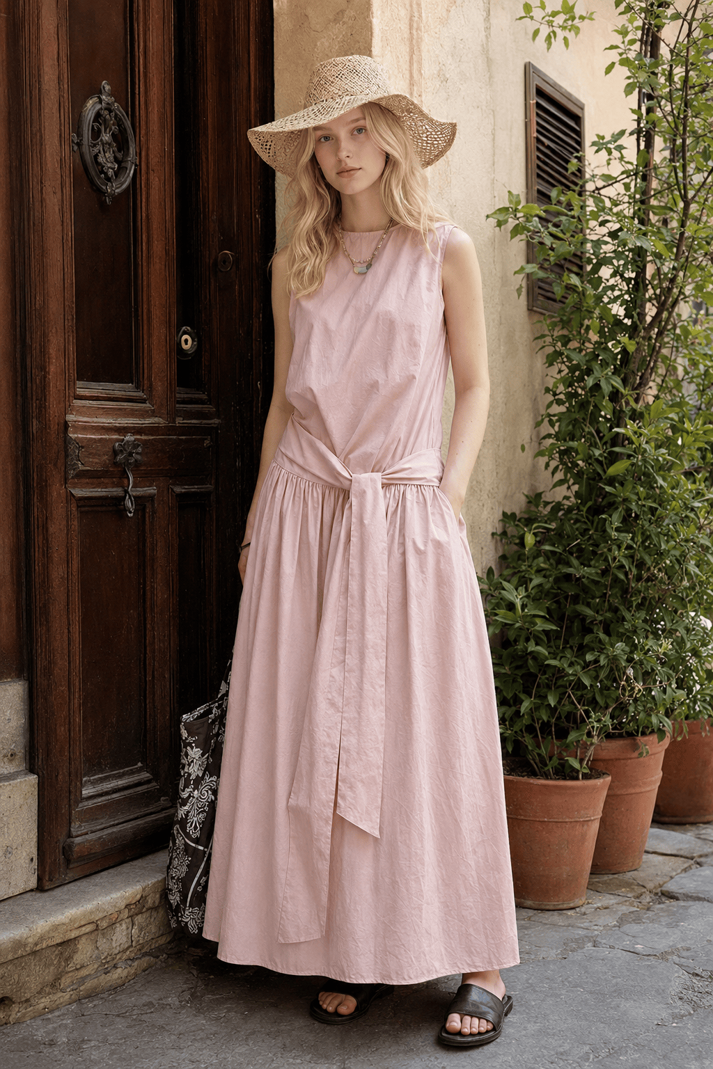 Pleated Tie Strap Lightweight Boho Dress