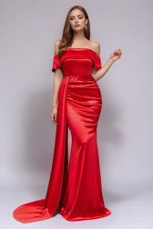 Solid Satin Off-Shoulder High-Waist Mermaid Silk Dress 5