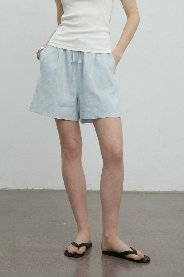 Drawstring Waist Cuffed Hem Relaxed Fit Linen Look Shorts 8