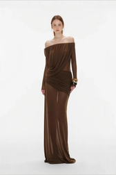 Mesh Off Shoulder Long Sleeve Slim Bodycon Dress