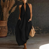 Halter Neck Deep V-Neck Pocket Maxi Dress