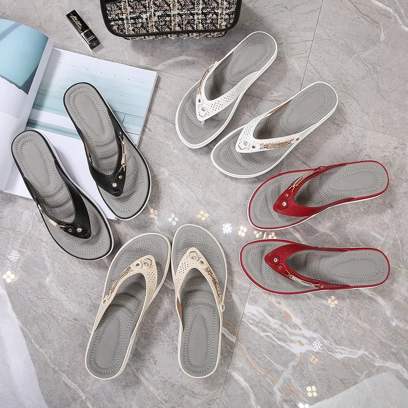 Thong Toe Post Metal Trim Wedge Sandals