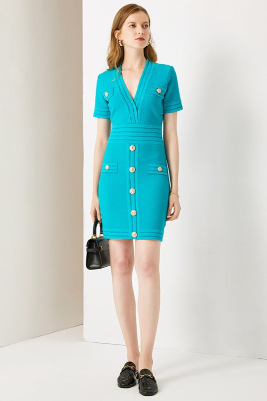 Sleeve VNeck Bodycon Knit Sweater Dress