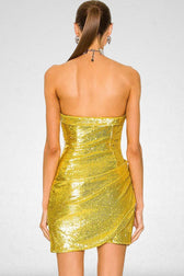 Slim Backless Sequin Strapless Ruched Sequin Dress 3