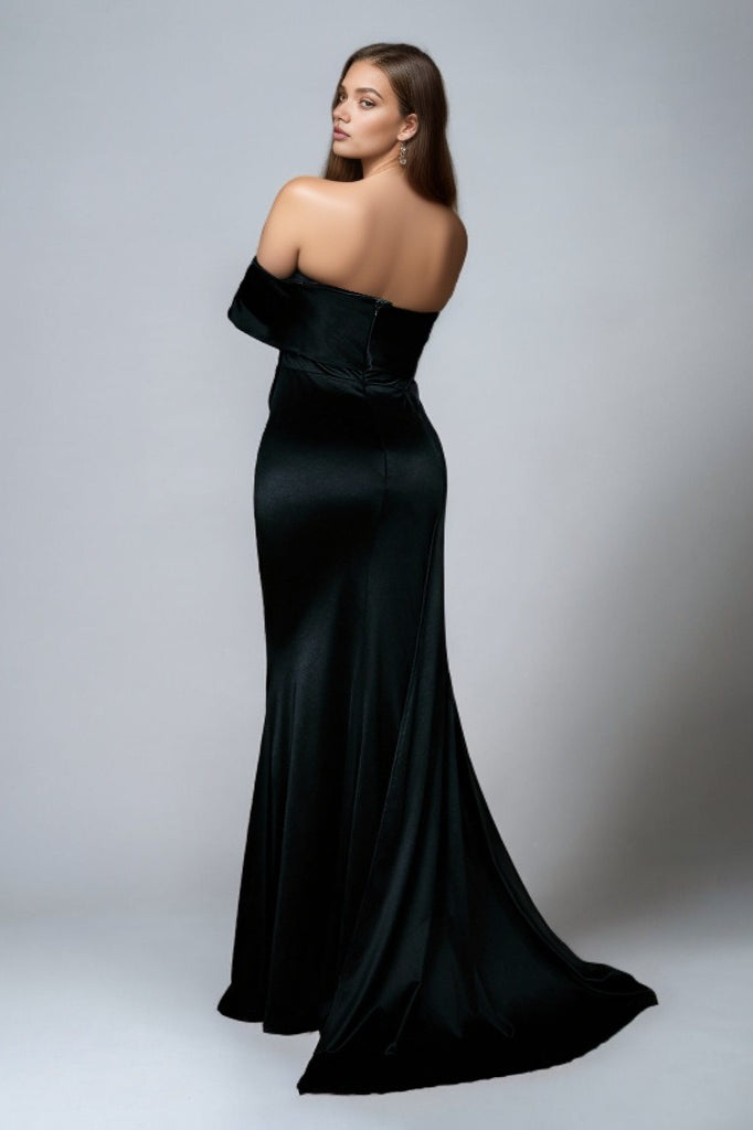 Solid Satin Off-Shoulder High-Waist Mermaid Silk Dress 8