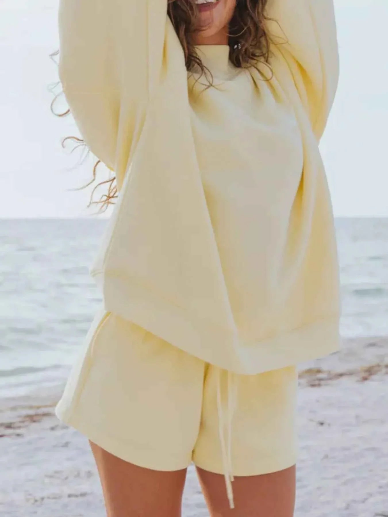 Relaxed Fit Round Neck Sweatshirt and Shorts Set